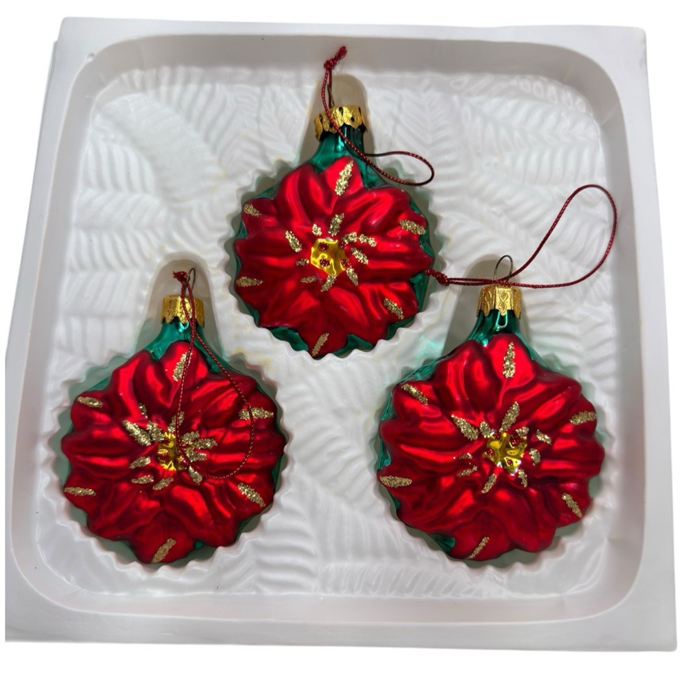 Vintage NOS Dayton Hudson Wreath Blown Glass Christmas Ornaments Red Green Set 3